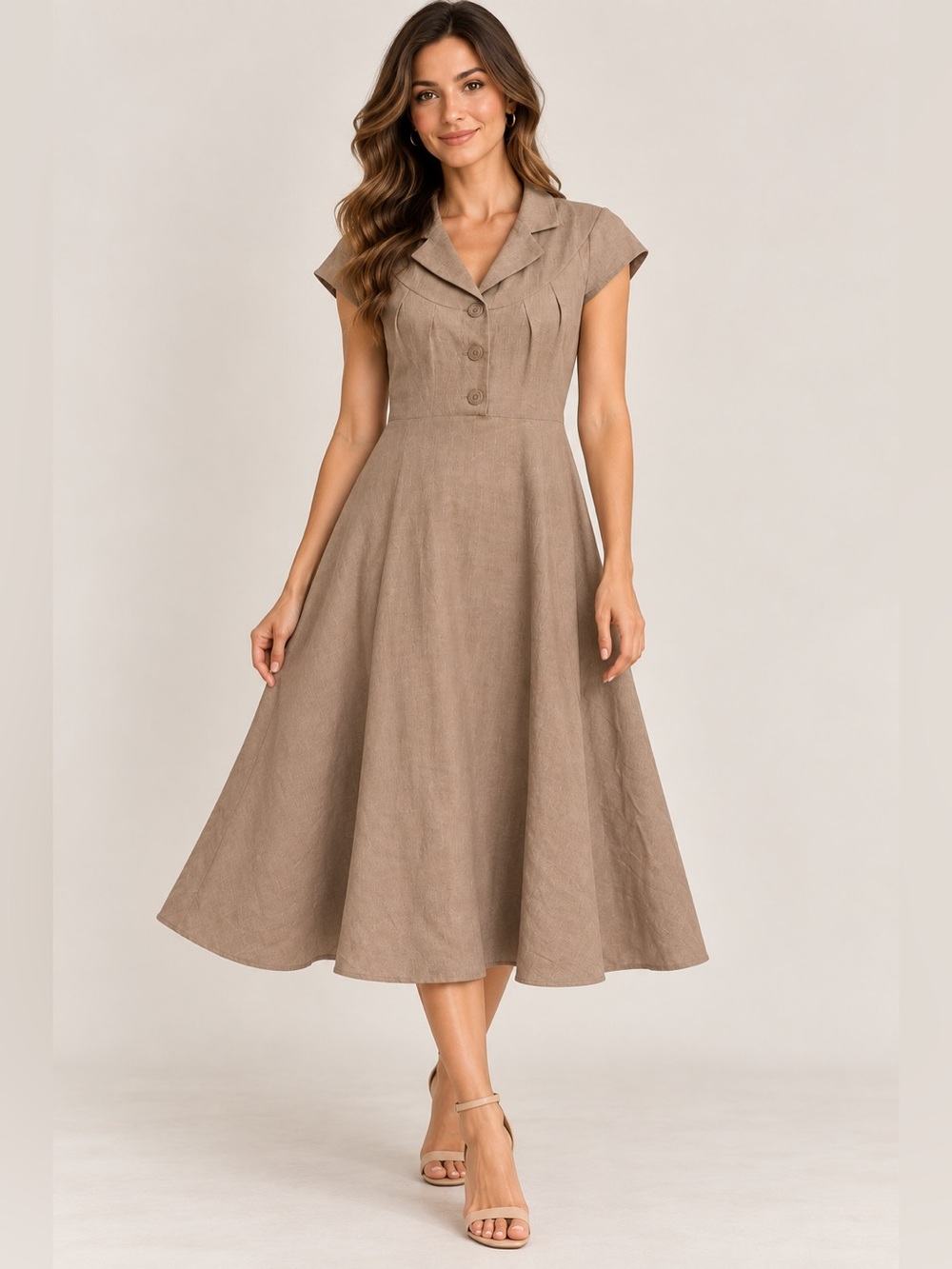 Calvin Klein Beige Fit & Flare Midi Dress Small